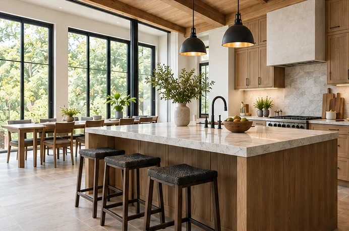 Illustrative oak kitchen with a stone island